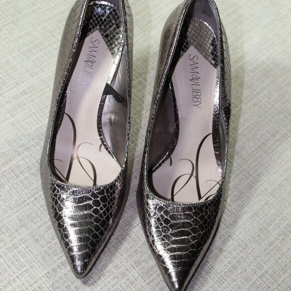 NWOT Sam & Libby Light Metallic Copper Snakeskin Heels - Picture 1 of 6